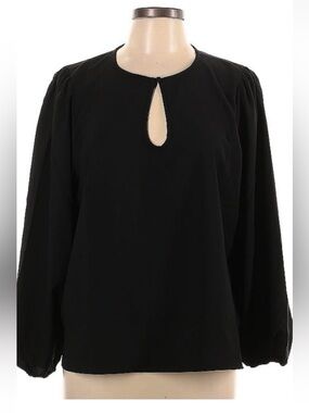 J. Crew Black Long-Sleeve Keyhole Blouse with Gathered Sleeves
